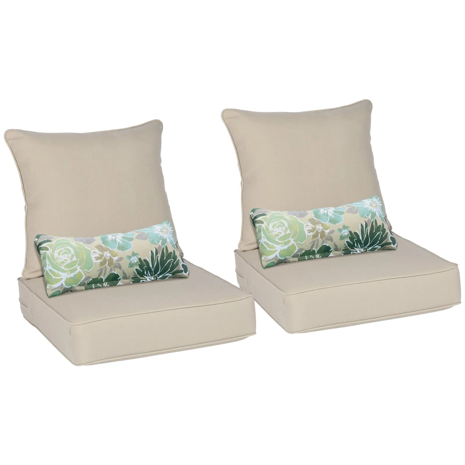 Patio Deep Chair Cushion, 2 Back 2 Seater 2 Pillow, Brown Aoodor