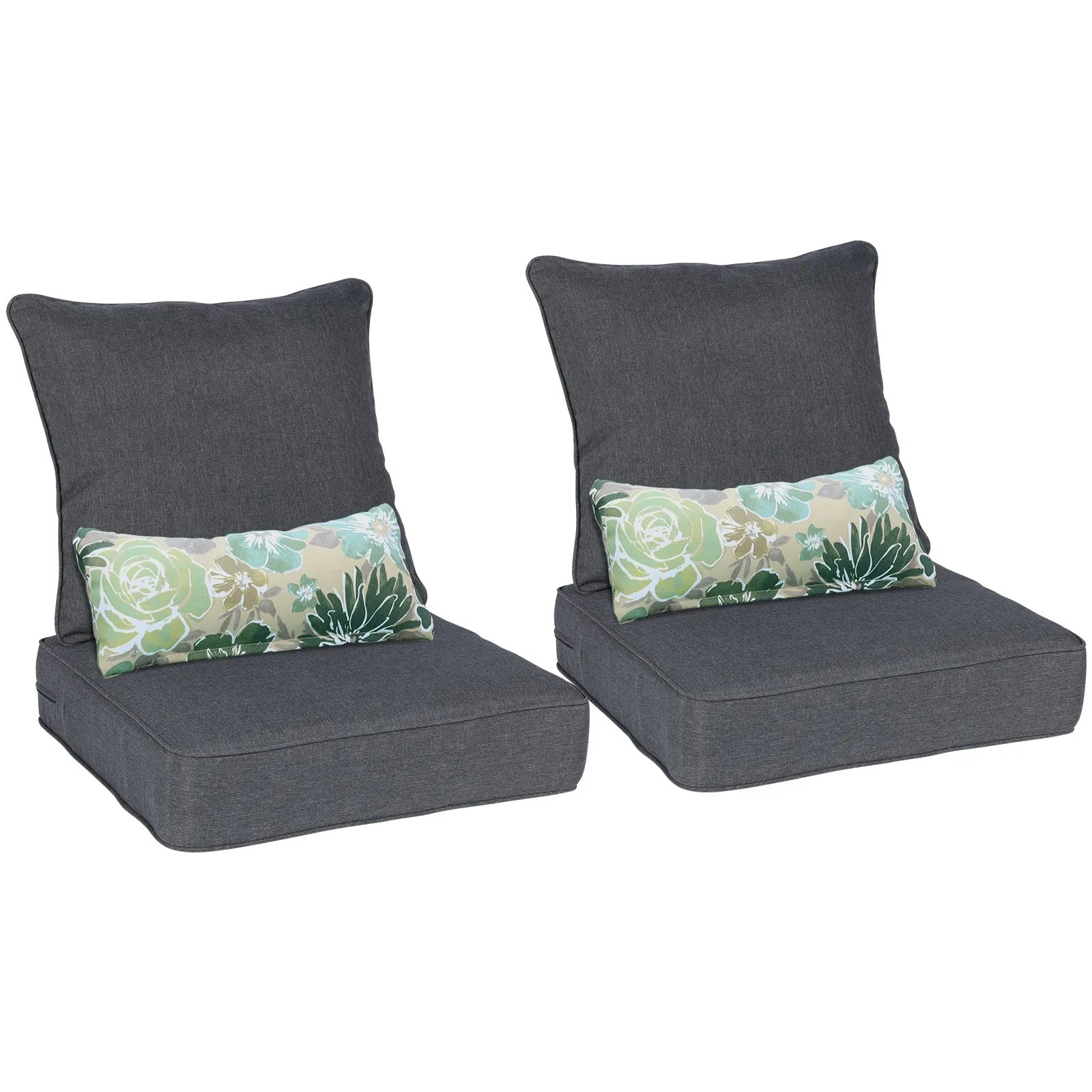 Patio Deep Chair Cushion, 2 Back 2 Seater 2 Pillow, Charcoal Aoodor