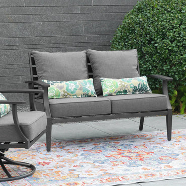Patio Deep Chair Cushion, 2 Back 2 Seater 2 Pillow, Charcoal Aoodor