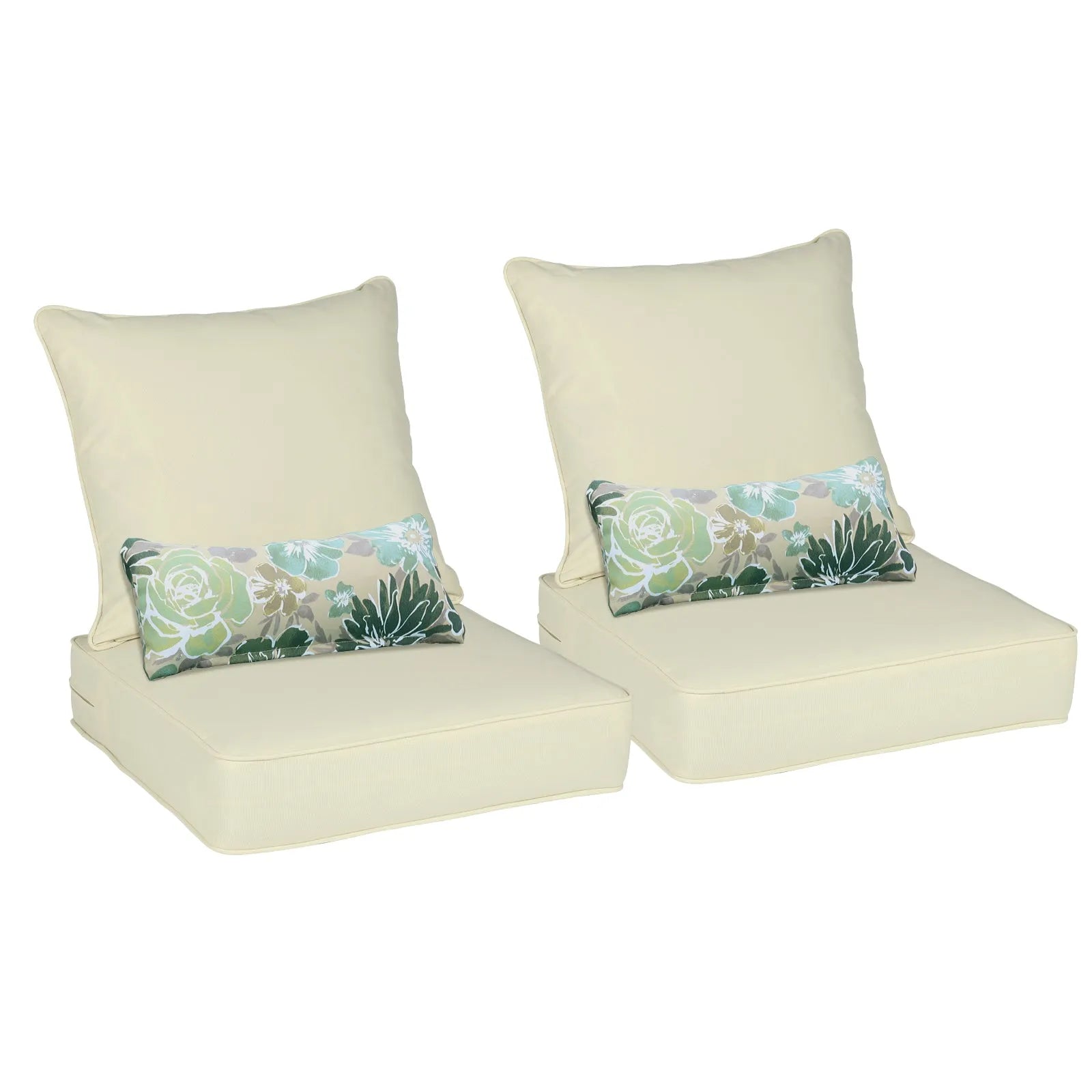 Patio Deep Chair Cushion, 2 Back 2 Seater 2 Pillow, Cream Yellow Aoodor Aoodor 