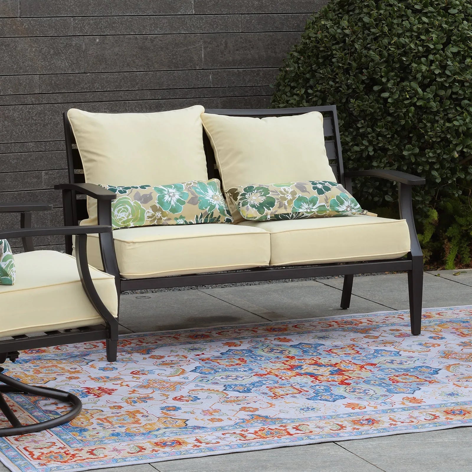 Patio Deep Chair Cushion, 2 Back 2 Seater 2 Pillow, Cream Yellow Aoodor Aoodor 