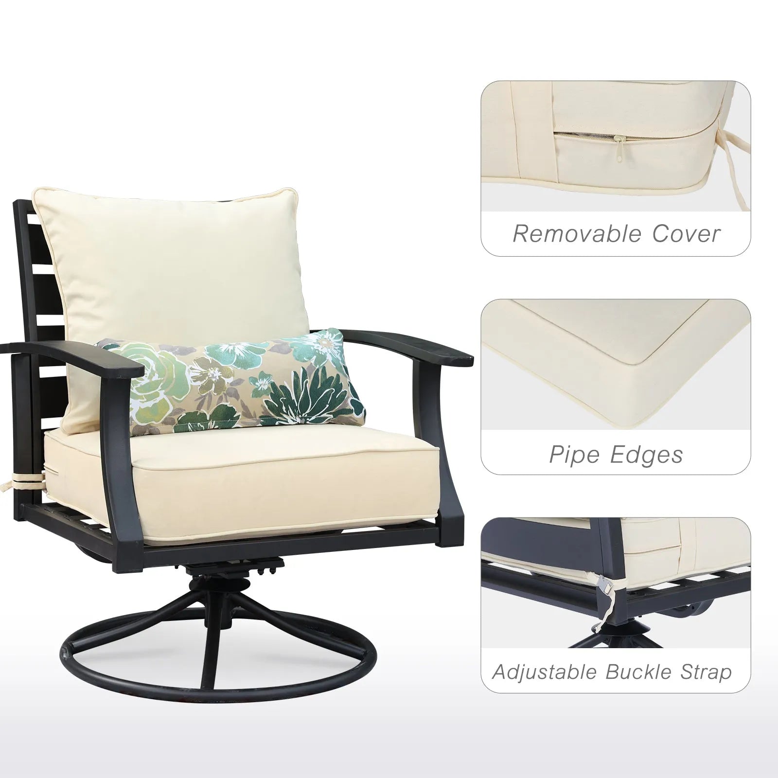 Patio Deep Chair Cushion, 2 Back 2 Seater 2 Pillow, Cream Yellow Aoodor More Detail