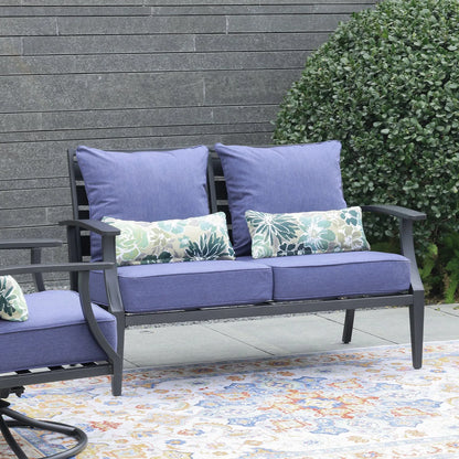 Patio Deep Chair Cushion, 2 Back 2 Seater 2 Pillow, Dark Blue