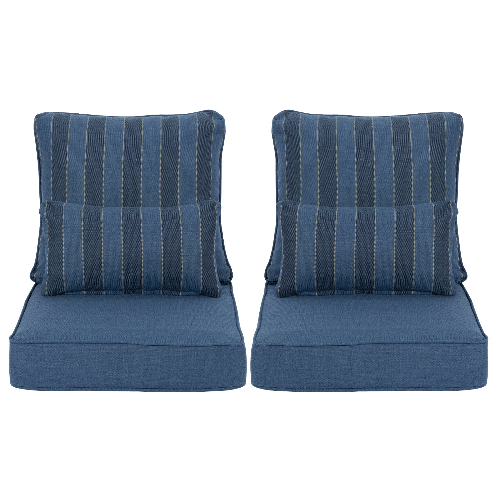 Patio Deep Chair Cushion, 2 Back 2 Seater 2 Pillow, Dark Blue Stripe