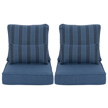 Patio Deep Chair Cushion, 2 Back 2 Seater 2 Pillow, Dark Blue Stripe
