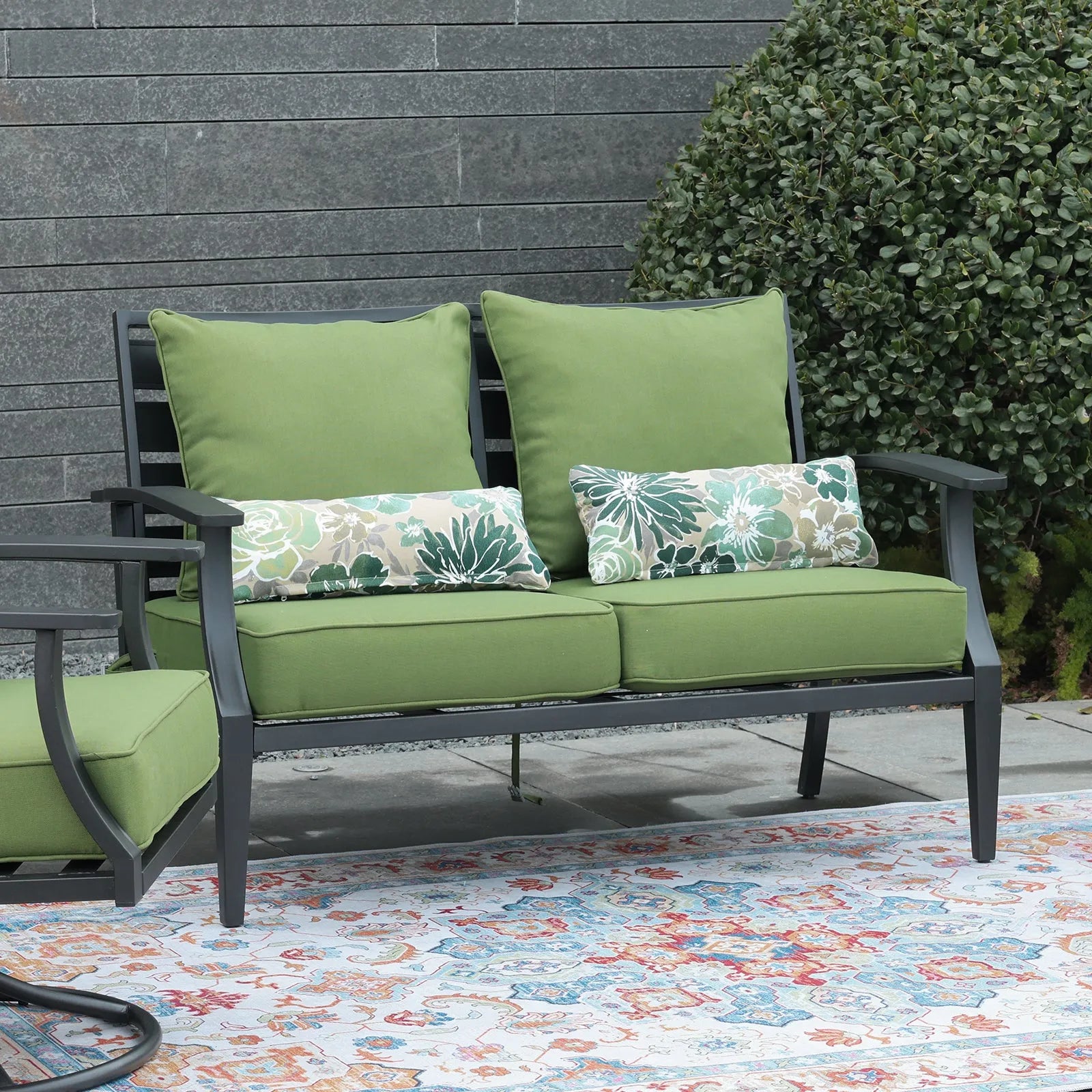 Patio Deep Chair Cushion, 2 Back 2 Seater 2 Pillow, Green Aoodor
