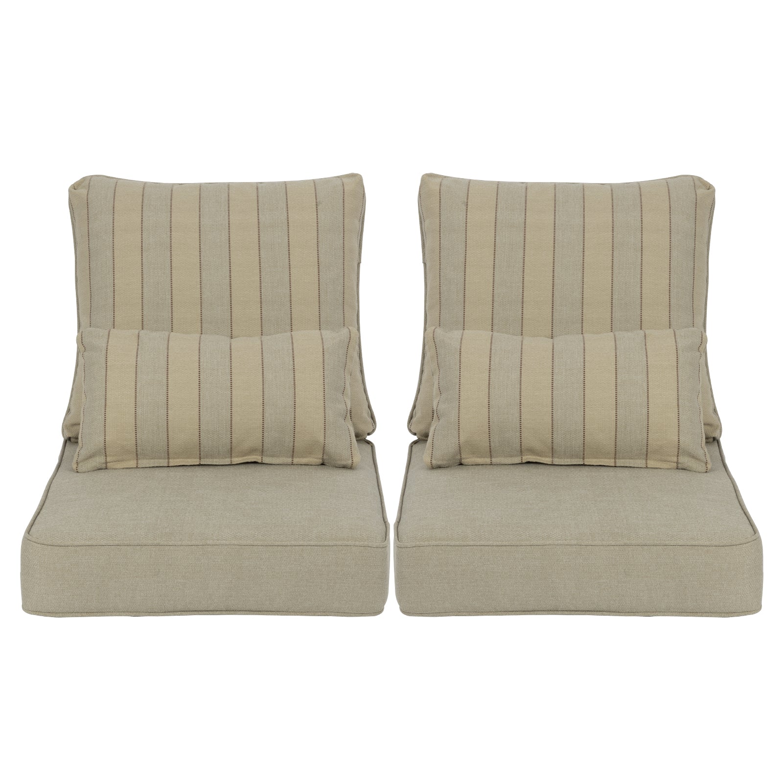 Patio Deep Chair Cushion, 2 Back 2 Seater 2 Pillow, Khaki Stripe
