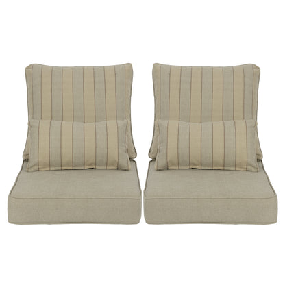 Patio Deep Chair Cushion, 2 Back 2 Seater 2 Pillow, Khaki Stripe