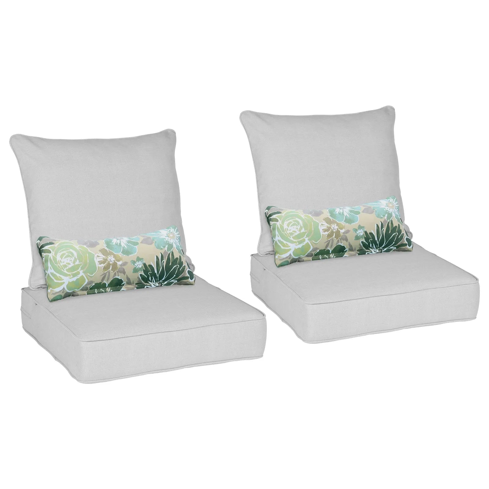 Patio Deep Chair Cushion, 2 Back 2 Seater 2 Pillow, Light Gray Aoodor