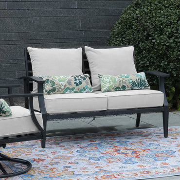 Patio Deep Chair Cushion, 2 Back 2 Seater 2 Pillow, Light Gray Aoodor