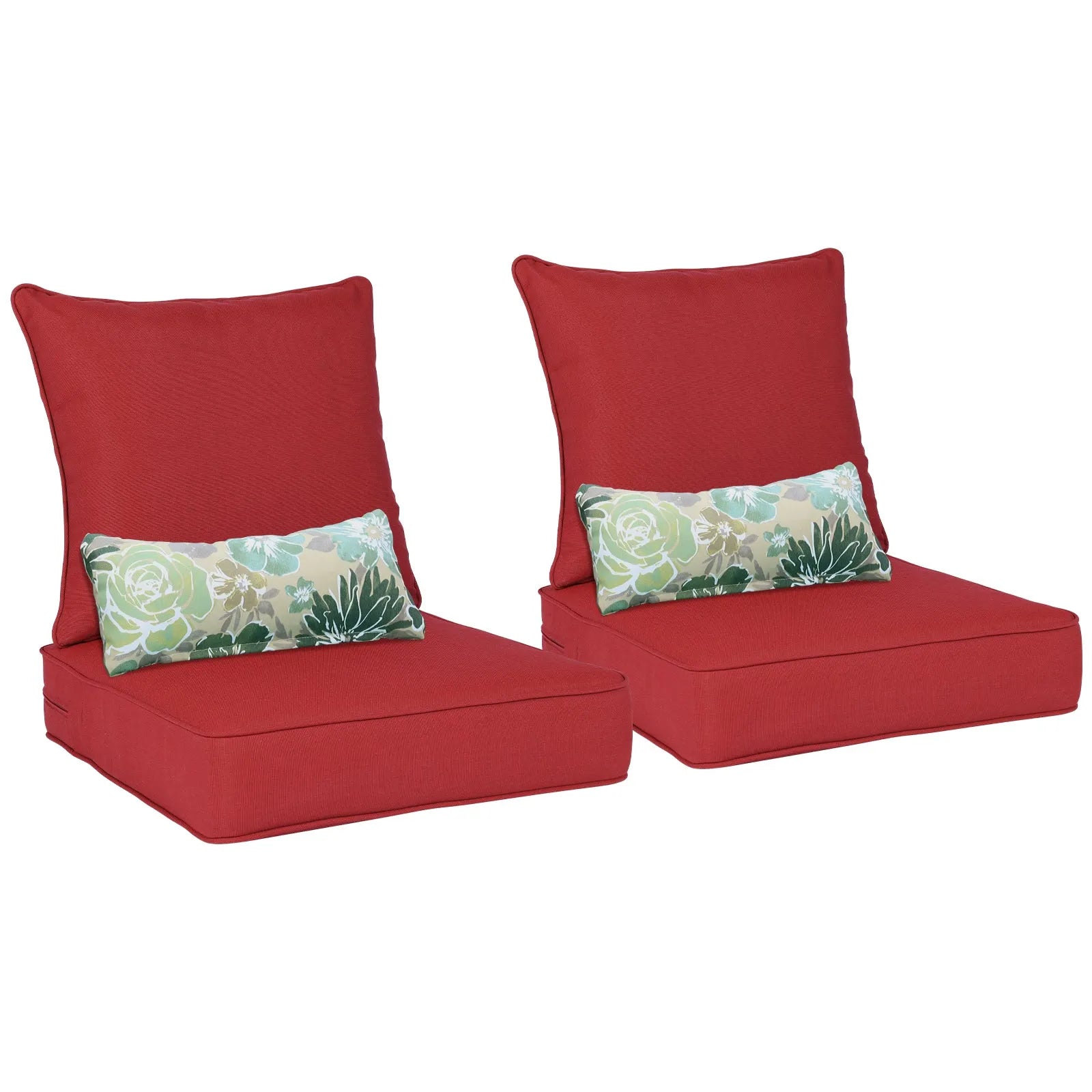 Patio Deep Chair Cushion, 2 Back 2 Seater 2 Pillow, Red Aoodor