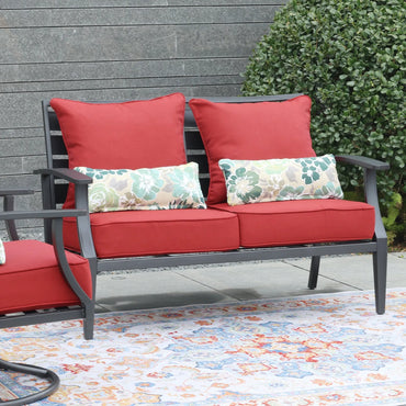 Patio Deep Chair Cushion, 2 Back 2 Seater 2 Pillow, Red Aoodor