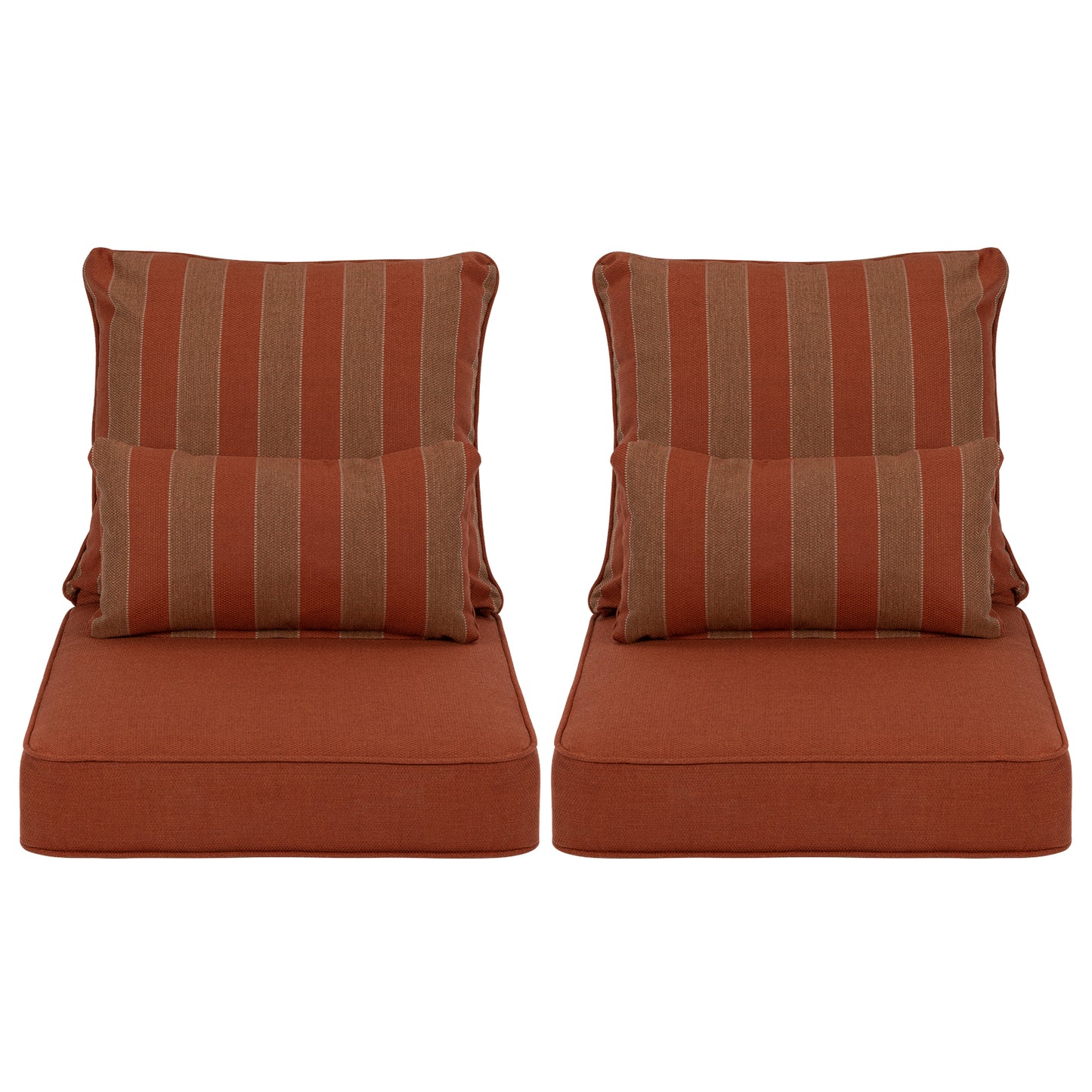 Patio Deep Chair Cushion, 2 Back 2 Seater 2 Pillow, Wine Red Stripe