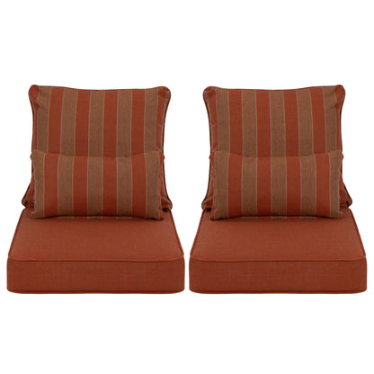 Patio Deep Chair Cushion, 2 Back 2 Seater 2 Pillow, Wine Red Stripe
