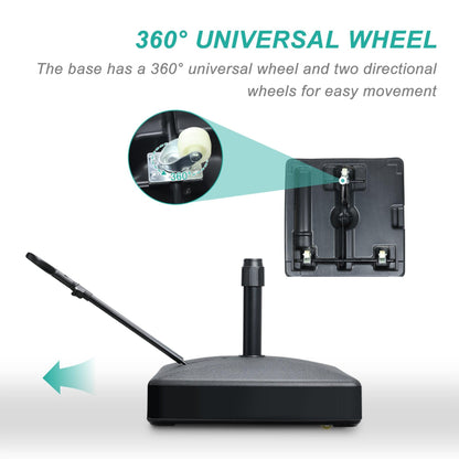 Patio Umbrella Base Heavy Duty with Wheels and Pull Rod, Fillable Umbrella Base, Mobile Market Stand for Deck, Poolside, Lawn - Black，Aoodor