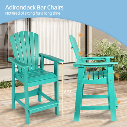 Tall Adirondack Chairs Set of 2,HDPE Patio Bar Stool with Connecting Tray Aoodor Cyan