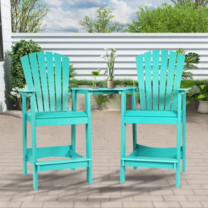 Tall Adirondack Chairs Set of 2,HDPE Patio Bar Stool with Connecting Tray Aoodor Cyan
