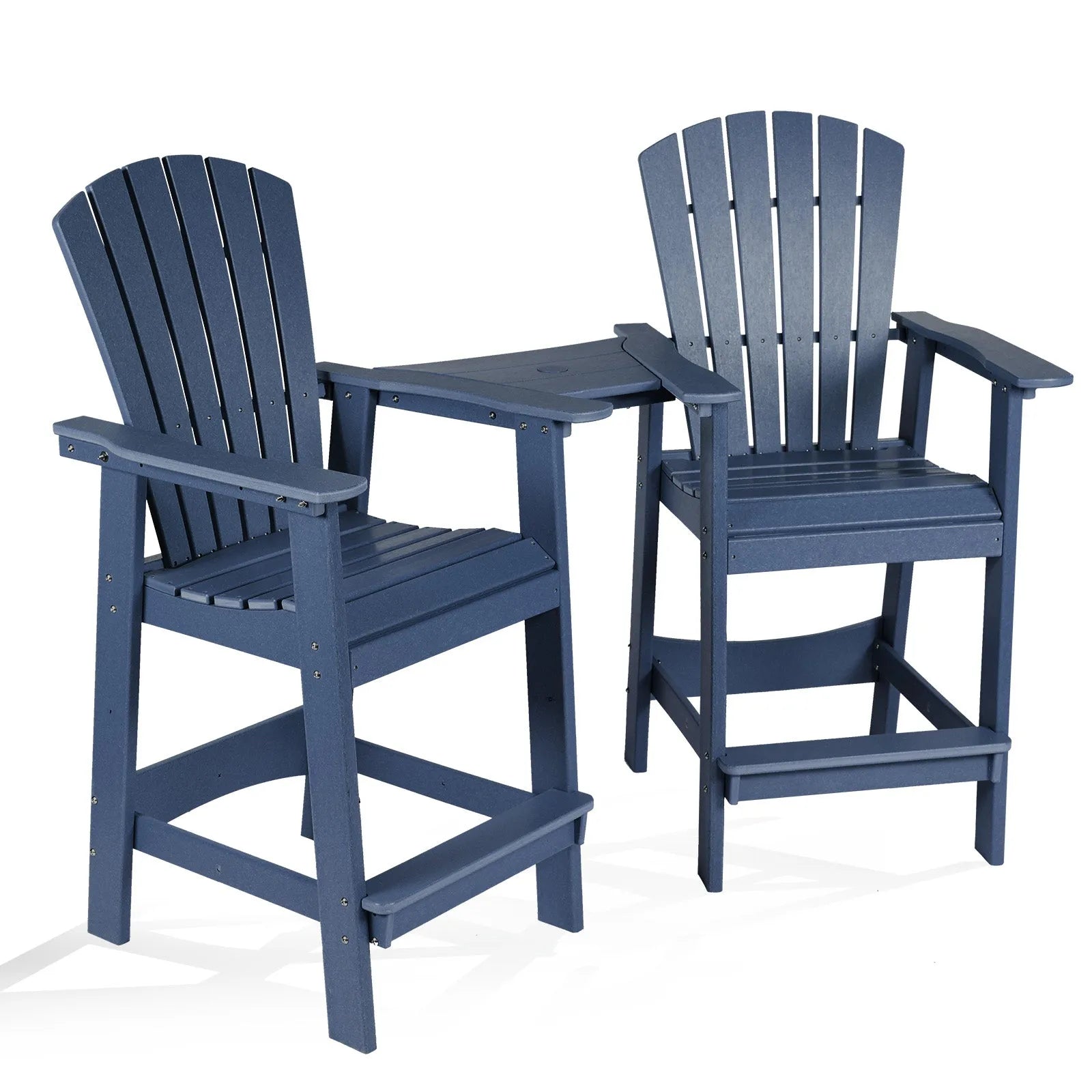 Tall Adirondack Chairs Set of 2,HDPE Patio Bar Stool with Connecting Tray Aoodor Dark Blue