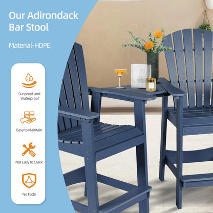Tall Adirondack Chairs Set of 2,HDPE Patio Bar Stool with Connecting Tray Aoodor Dark Blue