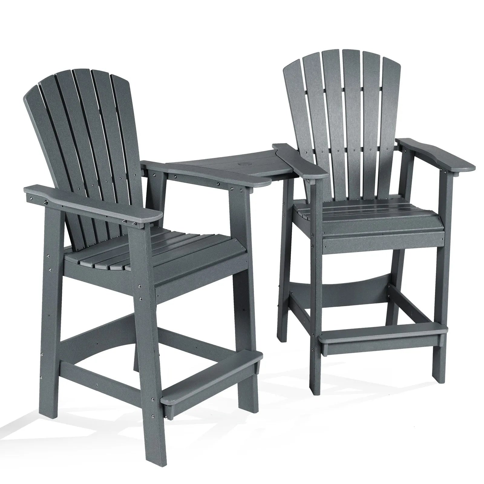 Tall Adirondack Chairs Set of 2,HDPE Patio Bar Stool with Connecting Tray Aoodor Gray