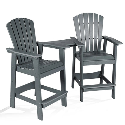 Tall Adirondack Chairs Set of 2,HDPE Patio Bar Stool with Connecting Tray Aoodor Gray