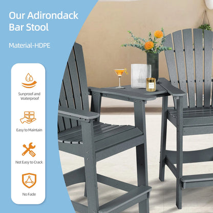 Tall Adirondack Chairs Set of 2,HDPE Patio Bar Stool with Connecting Tray Aoodor Gray