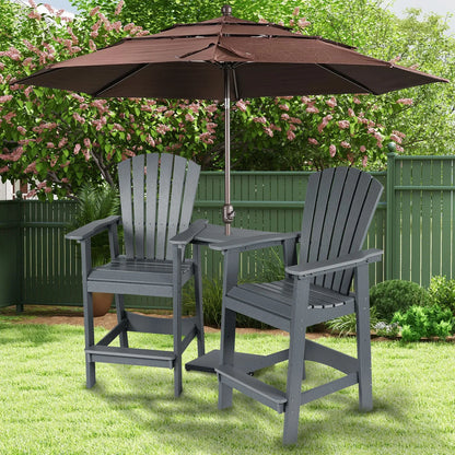 Tall Adirondack Chairs Set of 2,HDPE Patio Bar Stool with Connecting Tray Aoodor Gray with umbrella for patio yard