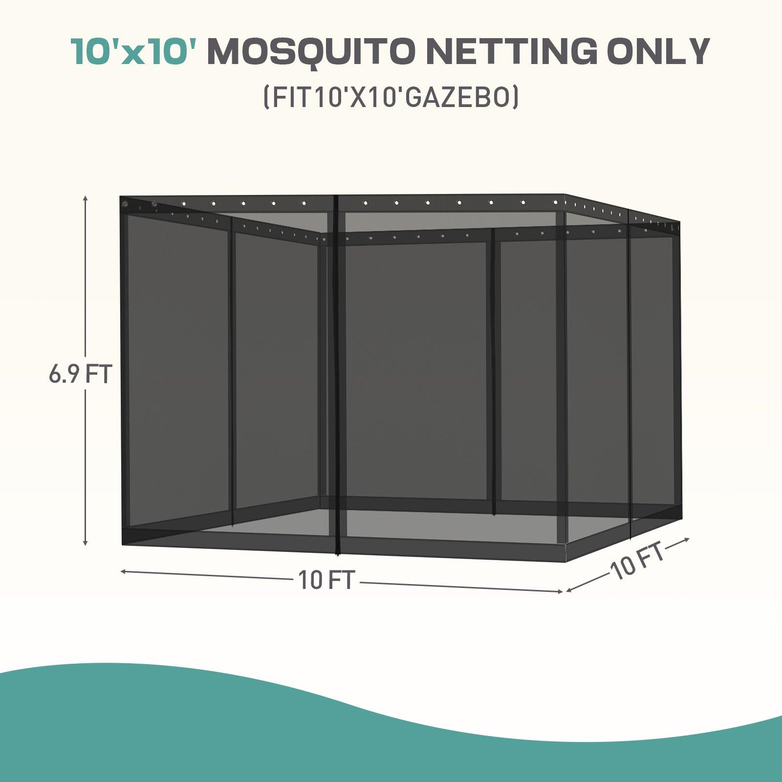 Universal Gazebo Replacement Mosquito Netting Screen 4-Panel Sidewalls with Double Zipper (Only Netting) Black Aoodor
