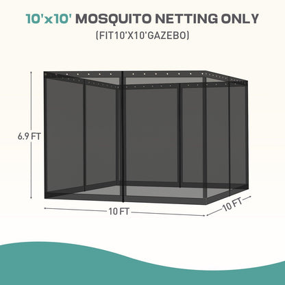 Universal Gazebo Replacement Mosquito Netting Screen 4-Panel Sidewalls with Double Zipper (Only Netting) Black Aoodor