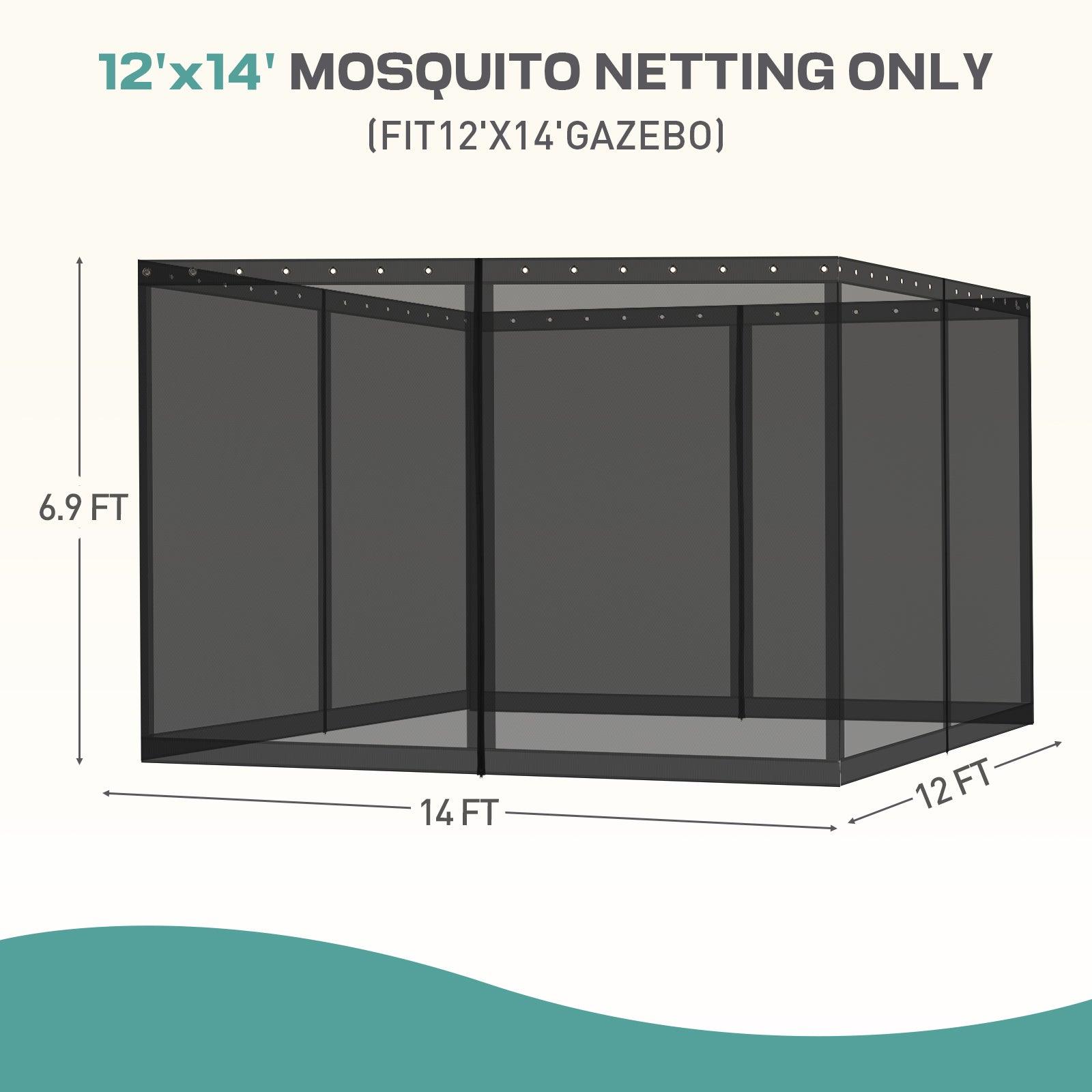 Universal Gazebo Replacement Mosquito Netting Screen 4-Panel Sidewalls with Double Zipper (Only Netting) Black Aoodor