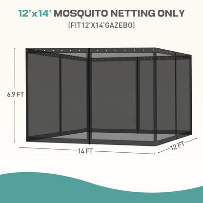 Universal Gazebo Replacement Mosquito Netting Screen 4-Panel Sidewalls with Double Zipper (Only Netting) Black Aoodor