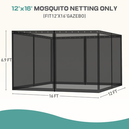 Universal Gazebo Replacement Mosquito Netting Screen 4-Panel Sidewalls with Double Zipper (Only Netting) Black Aoodor