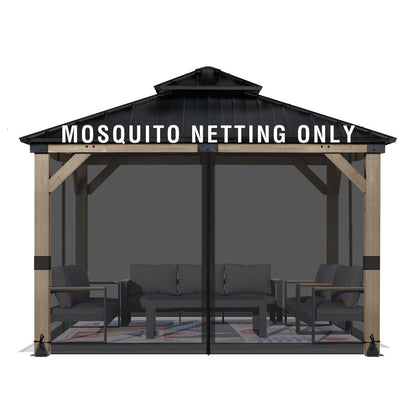 Universal Gazebo Replacement Mosquito Netting Screen 4-Panel Sidewalls with Double Zipper (Only Netting) Black Aoodor