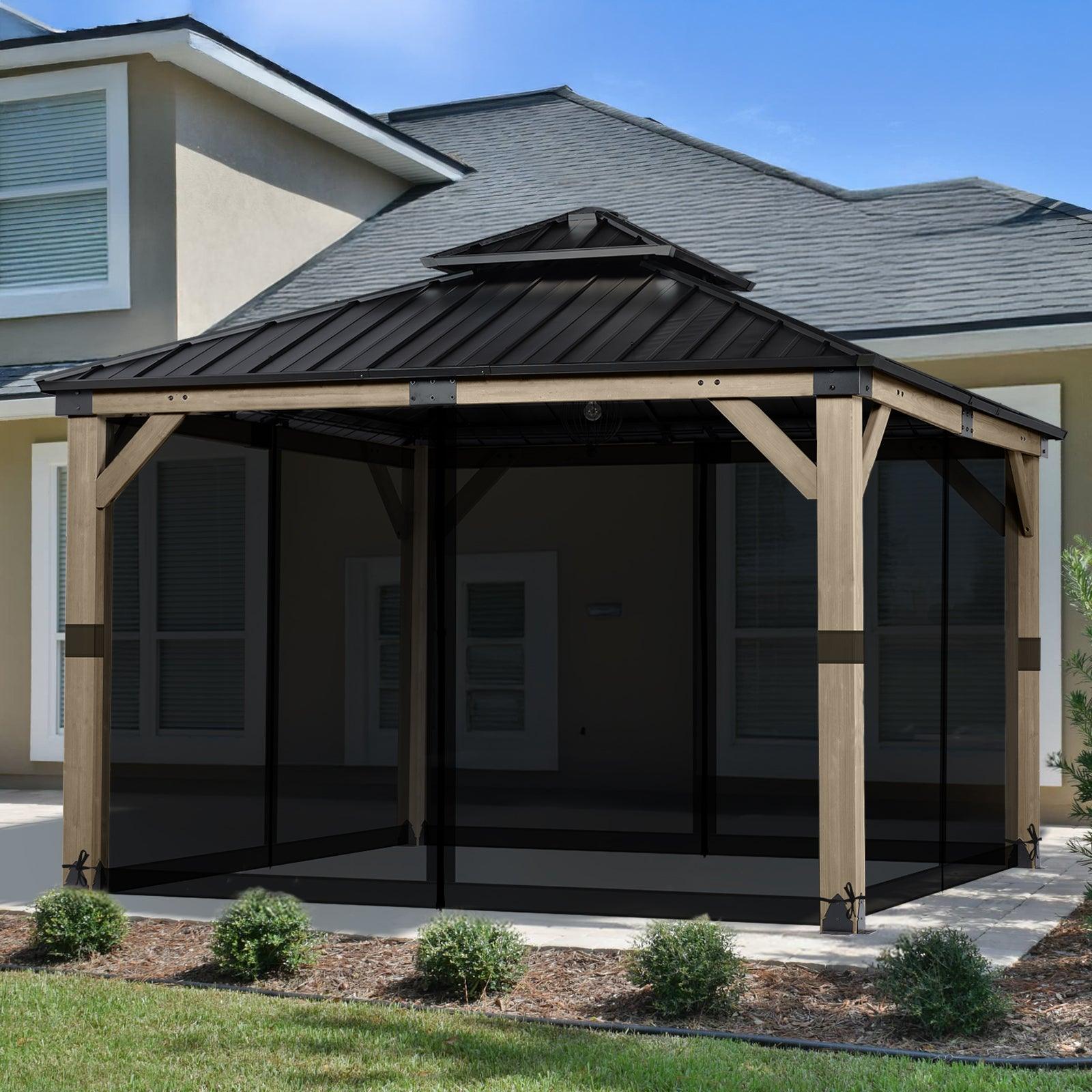 Universal Gazebo Replacement Mosquito Netting Screen 4-Panel Sidewalls with Double Zipper (Only Netting) Black Aoodor