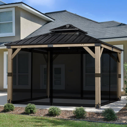 Universal Gazebo Replacement Mosquito Netting Screen 4-Panel Sidewalls with Double Zipper (Only Netting) Black Aoodor