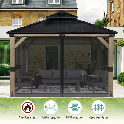 Universal Gazebo Replacement Mosquito Netting Screen 4-Panel Sidewalls with Double Zipper (Only Netting) Black Aoodor