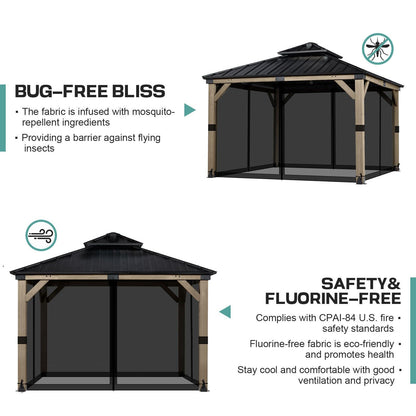 Universal Gazebo Replacement Mosquito Netting Screen 4-Panel Sidewalls with Double Zipper (Only Netting) Black Aoodor