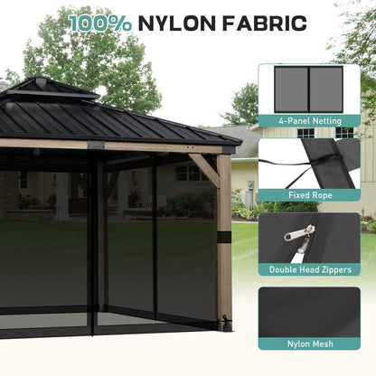 Universal Gazebo Replacement Mosquito Netting Screen 4-Panel Sidewalls with Double Zipper (Only Netting) Black Aoodor