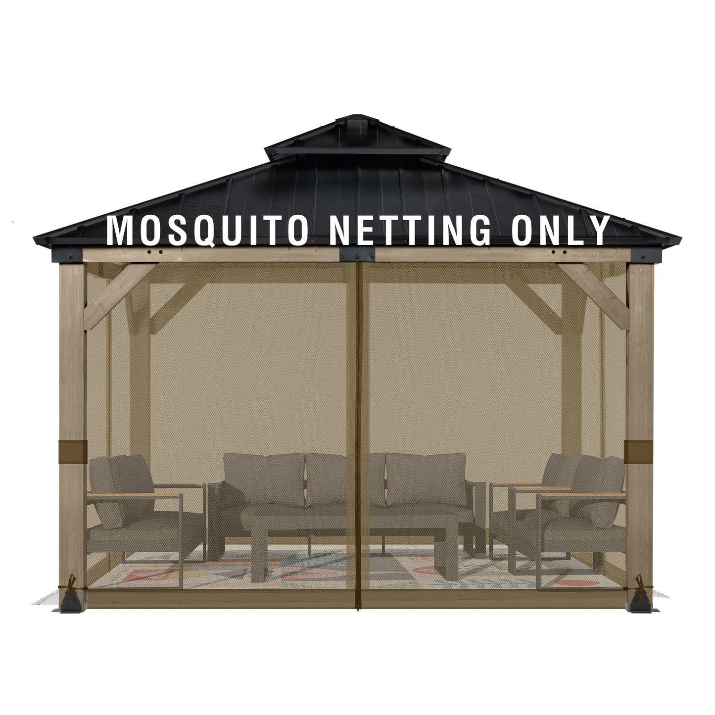 Universal Gazebo Replacement Mosquito Netting Screen 4-Panel Sidewalls with Double Zipper (Only Netting) Brown Aoodor