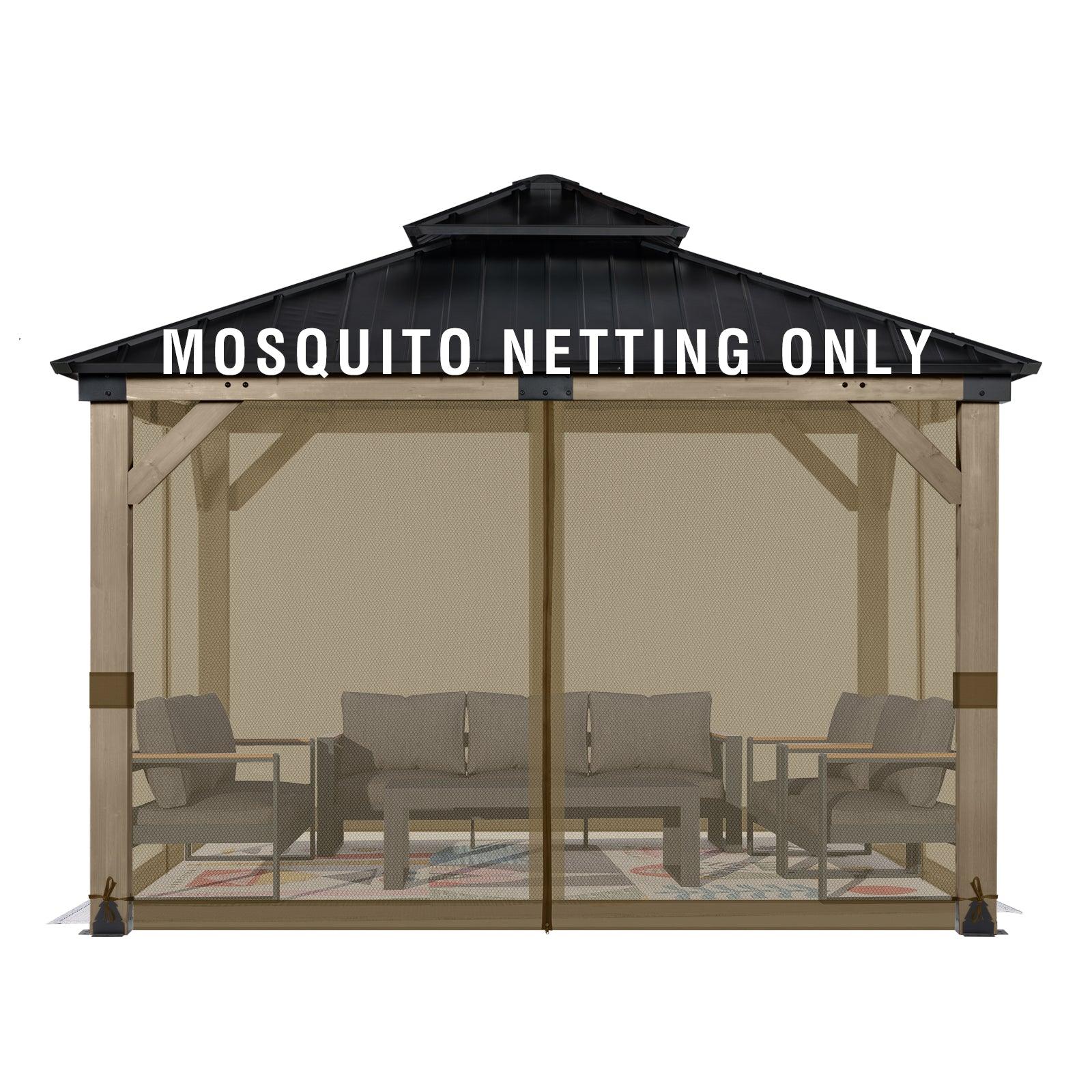 Universal Gazebo Replacement Mosquito Netting Screen 4-Panel Sidewalls with Double Zipper (Only Netting) Brown Aoodor