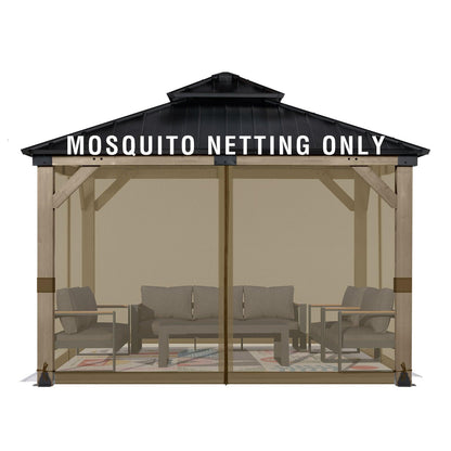 Universal Gazebo Replacement Mosquito Netting Screen 4-Panel Sidewalls with Double Zipper (Only Netting) Brown Aoodor