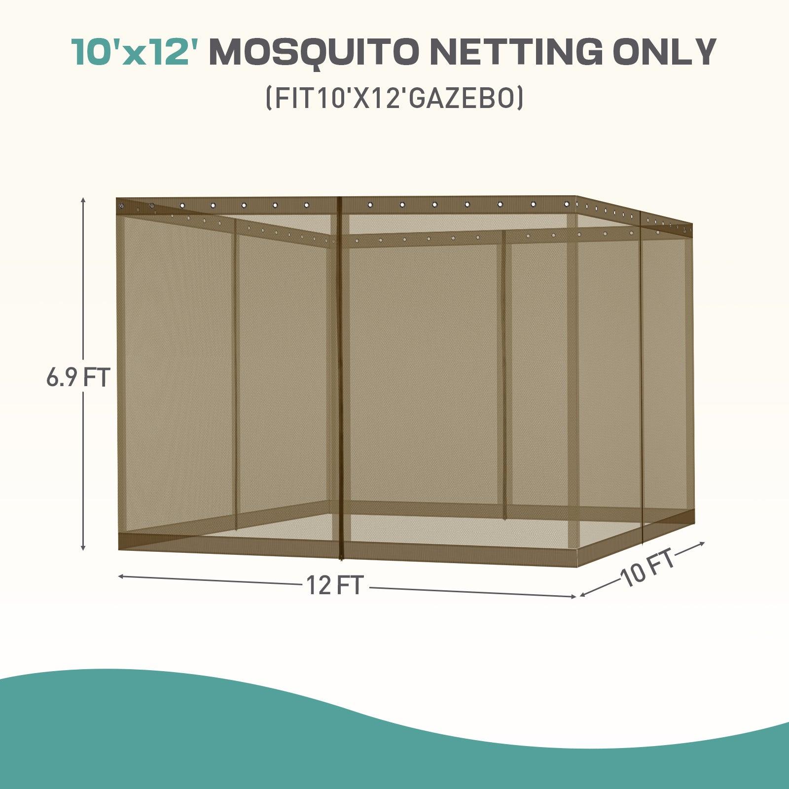 Universal Gazebo Replacement Mosquito Netting Screen 4-Panel Sidewalls with Double Zipper (Only Netting) Brown Aoodor