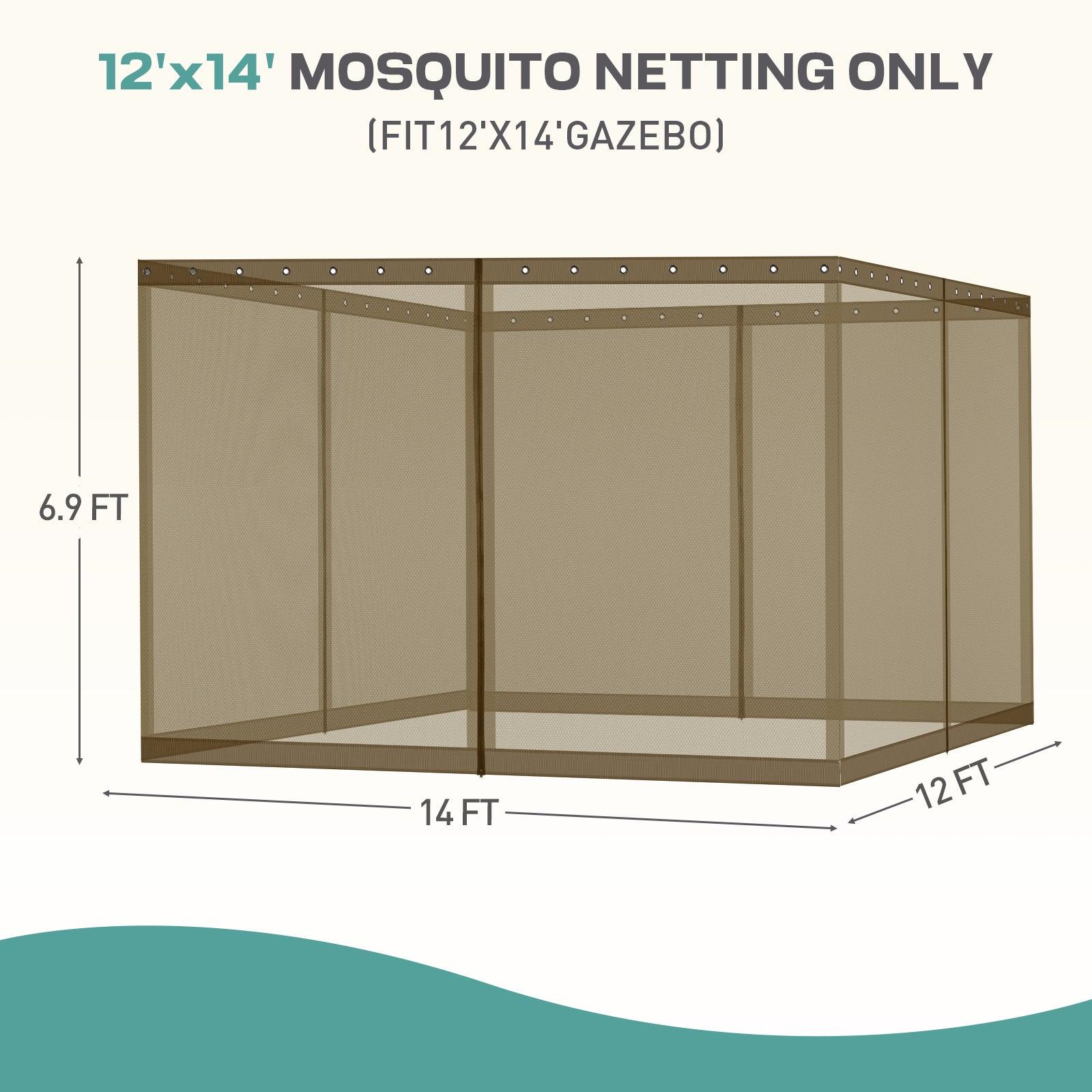 Universal Gazebo Replacement Mosquito Netting Screen 4-Panel Sidewalls with Double Zipper (Only Netting) Brown Aoodor