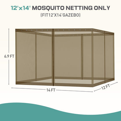 Universal Gazebo Replacement Mosquito Netting Screen 4-Panel Sidewalls with Double Zipper (Only Netting) Brown Aoodor