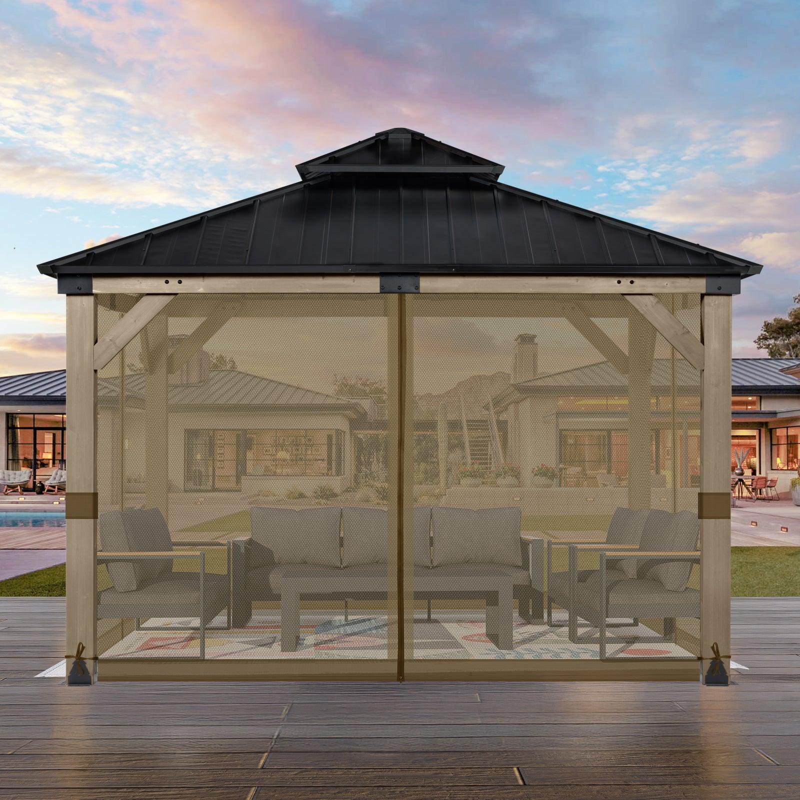 Universal Gazebo Replacement Mosquito Netting Screen 4-Panel Sidewalls with Double Zipper (Only Netting) Brown Aoodor