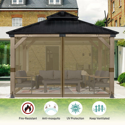 Universal Gazebo Replacement Mosquito Netting Screen 4-Panel Sidewalls with Double Zipper (Only Netting) Brown Aoodor