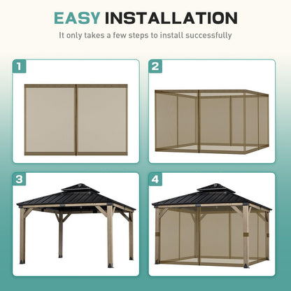 Universal Gazebo Replacement Mosquito Netting Screen 4-Panel Sidewalls with Double Zipper (Only Netting) Brown Aoodor