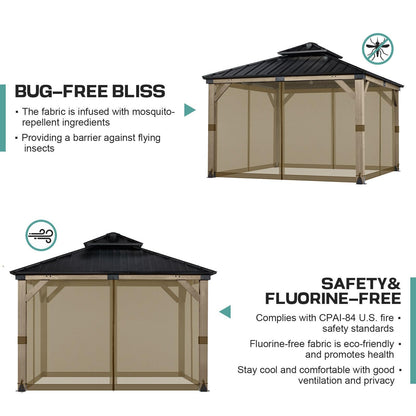 Universal Gazebo Replacement Mosquito Netting Screen 4-Panel Sidewalls with Double Zipper (Only Netting) Brown Aoodor