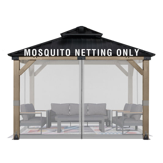 Universal Gazebo Replacement Mosquito Netting Screen 4-Panel Sidewalls with Double Zipper (Only Netting) Gray Aoodor