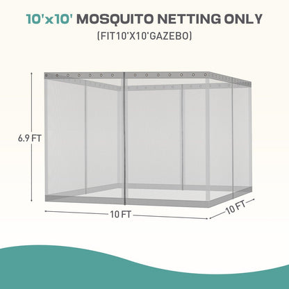 Universal Gazebo Replacement Mosquito Netting Screen 4-Panel Sidewalls with Double Zipper (Only Netting) Gray Aoodor